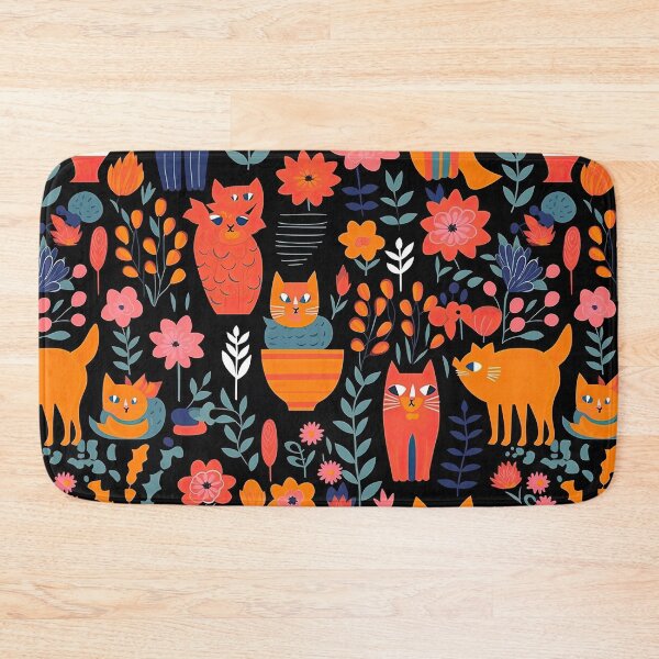 Item preview, Vibrant Cats Leaves and Flowers Floral Patterns designed and sold by Wonder Of Light.