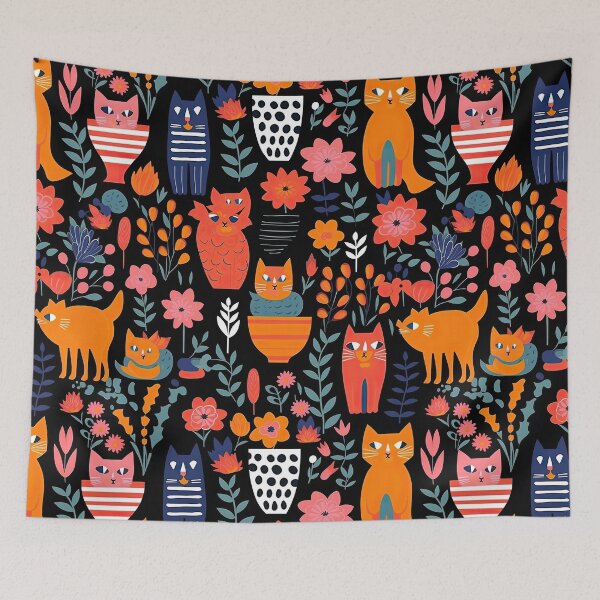 Item preview, Vibrant Cats Leaves and Flowers Floral Patterns designed and sold by Wonder Of Light.