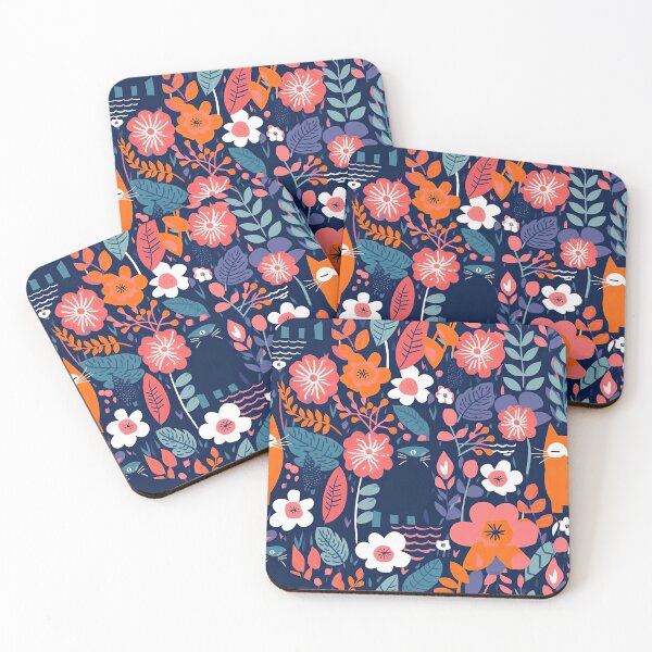 Item preview, Vibrant Cats Leaves and Flowers Floral Patterns designed and sold by Wonder Of Light.