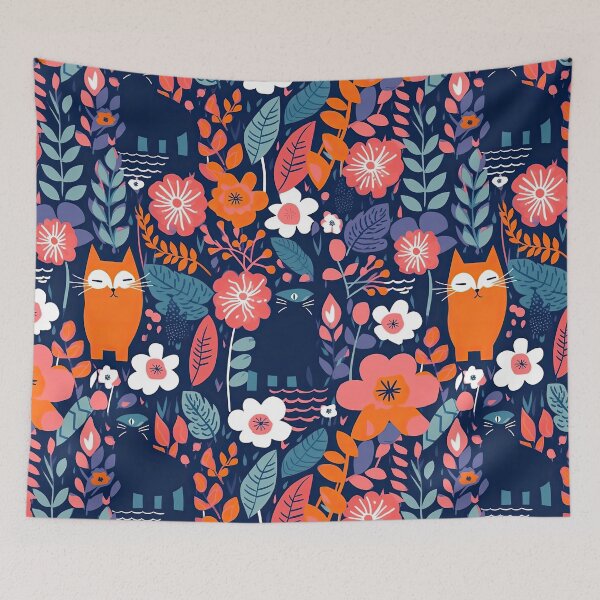 Item preview, Vibrant Cats Leaves and Flowers Floral Patterns designed and sold by Wonder Of Light.
