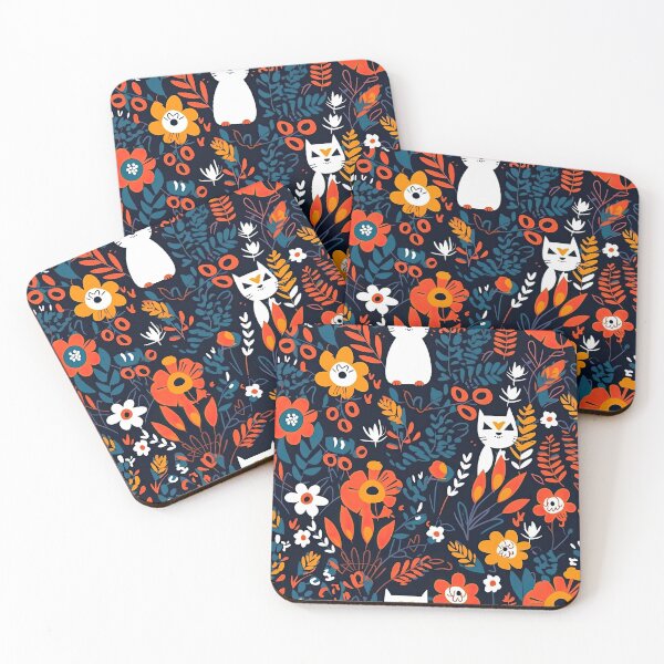 Item preview, Vibrant Cats Leaves and Flowers Floral Patterns designed and sold by Wonder Of Light.