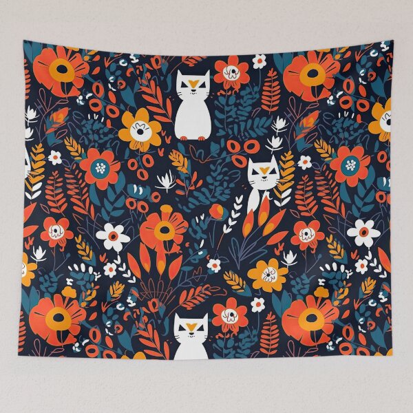 Item preview, Vibrant Cats Leaves and Flowers Floral Patterns designed and sold by Wonder Of Light.