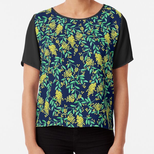 Golden Wattle - Navy Chiffon Top