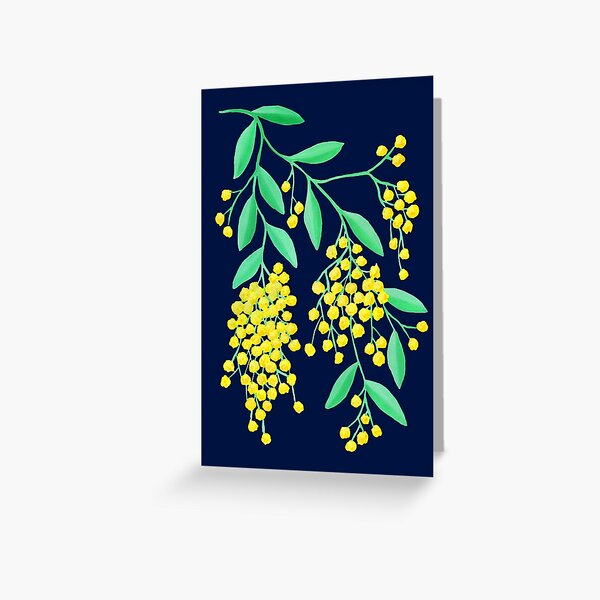 Golden Wattle - Navy Greeting Card