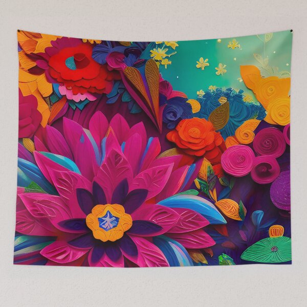 Aperçu de l'œuvre Fleurs lumineuses papier découpé style art coloré 3d créée et vendue par Inktown.