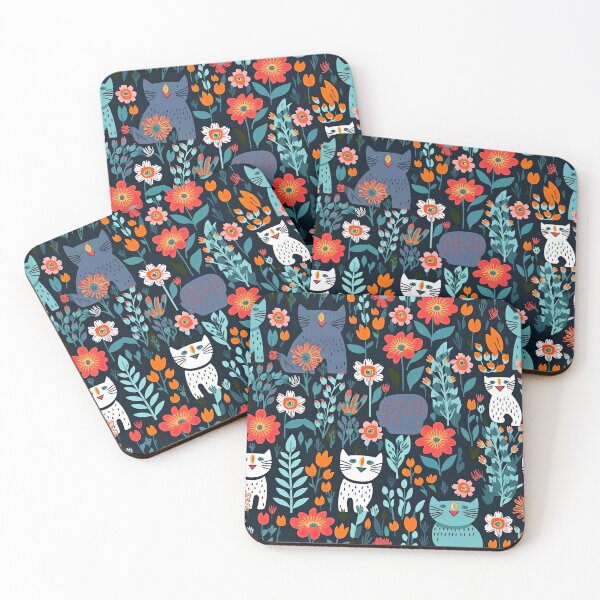 Item preview, Vibrant Cats Leaves and Flowers Floral Patterns designed and sold by Wonder Of Light.