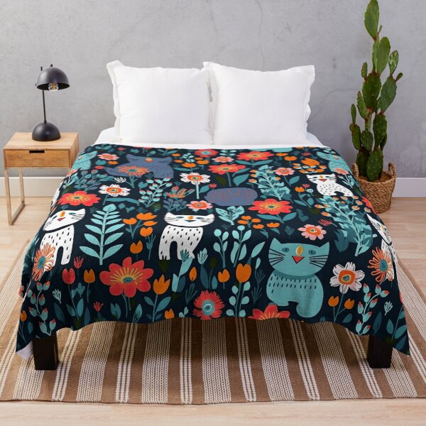 Item preview, Vibrant Cats Leaves and Flowers Floral Patterns designed and sold by Wonder Of Light.