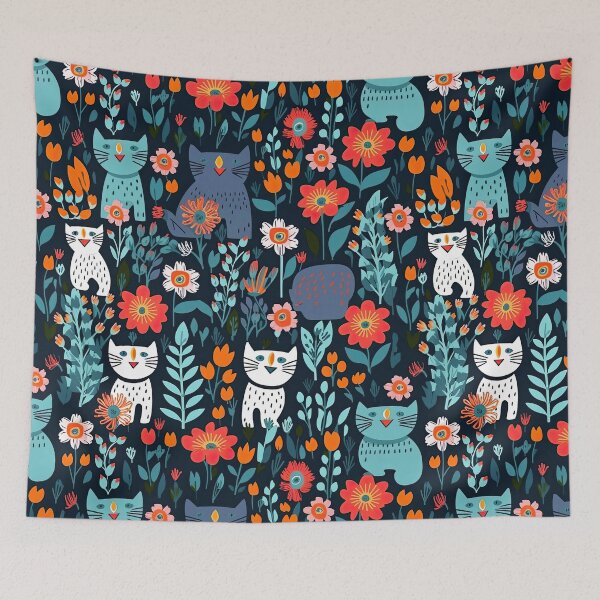 Item preview, Vibrant Cats Leaves and Flowers Floral Patterns designed and sold by Wonder Of Light.