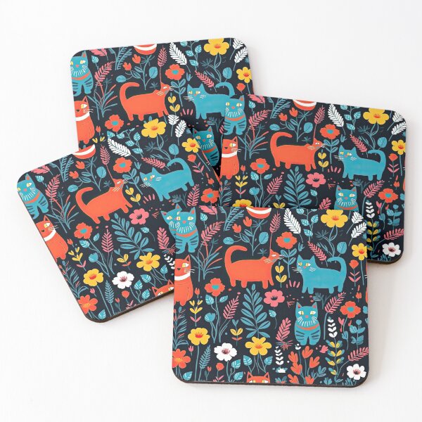 Item preview, Vibrant Cats Leaves and Flowers Floral Patterns designed and sold by Wonder Of Light.