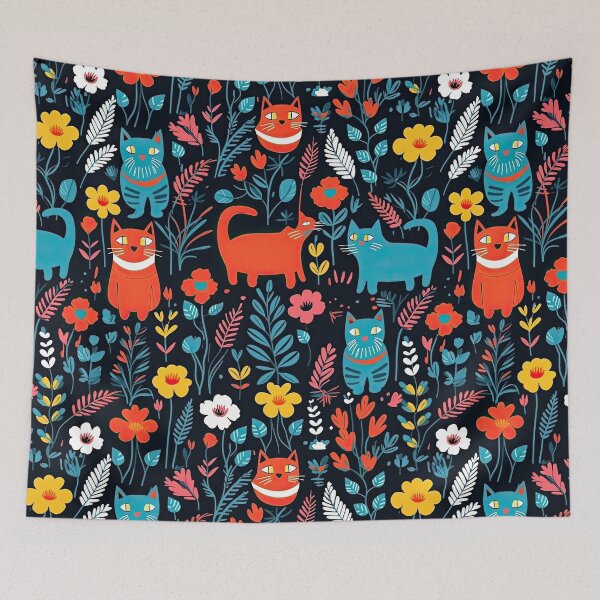 Item preview, Vibrant Cats Leaves and Flowers Floral Patterns designed and sold by Wonder Of Light.