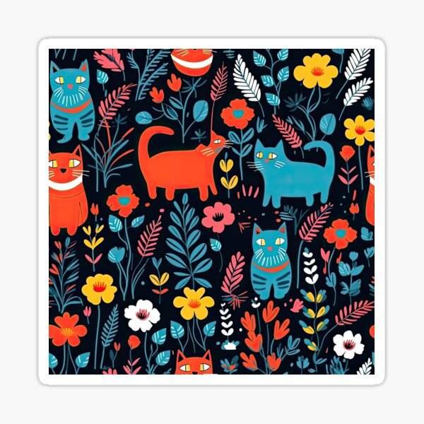 Item preview, Vibrant Cats Leaves and Flowers Floral Patterns designed and sold by Wonder Of Light.