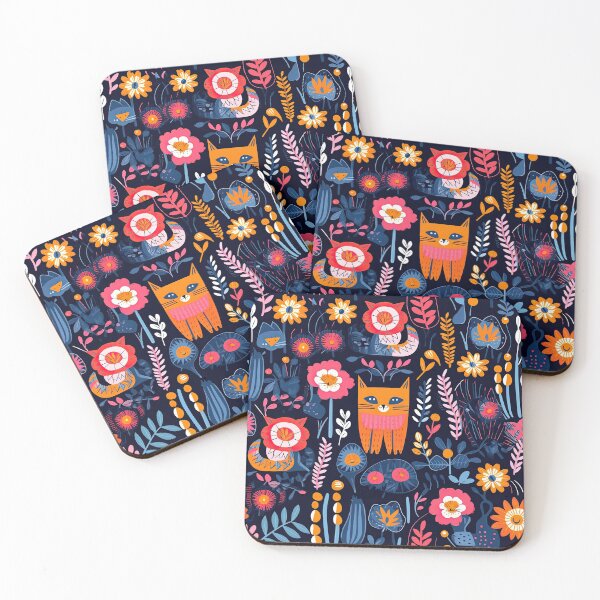 Item preview, Vibrant Cats Leaves and Flowers Floral Patterns designed and sold by Wonder Of Light.