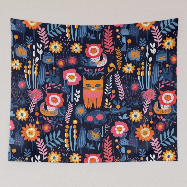 Item preview, Vibrant Cats Leaves and Flowers Floral Patterns designed and sold by Wonder Of Light.
