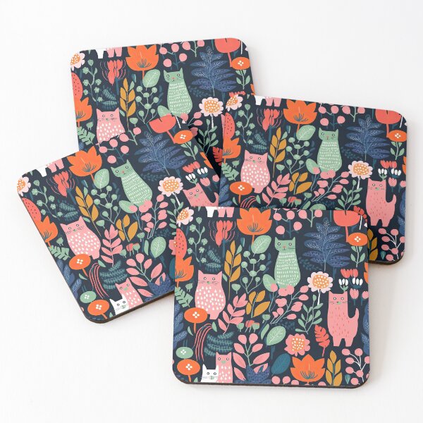 Item preview, Vibrant Cats Leaves and Flowers Floral Patterns designed and sold by Wonder Of Light.