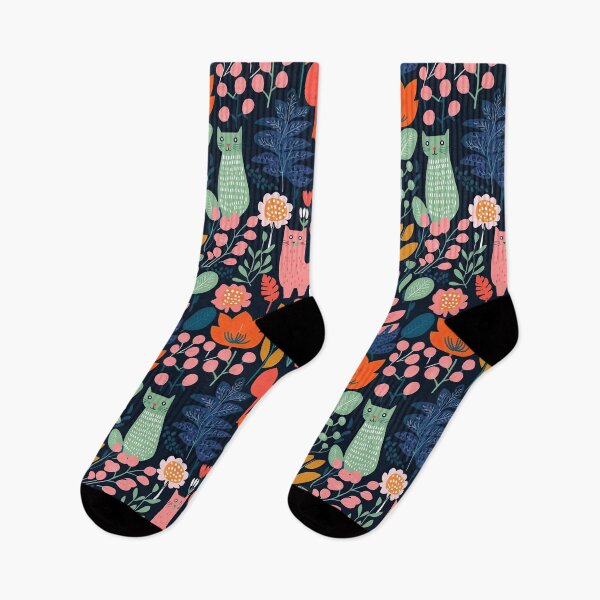Item preview, Vibrant Cats Leaves and Flowers Floral Patterns designed and sold by Wonder Of Light.