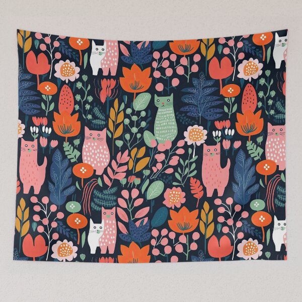 Item preview, Vibrant Cats Leaves and Flowers Floral Patterns designed and sold by Wonder Of Light.