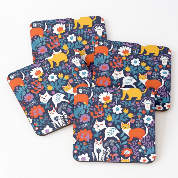 Item preview, Vibrant Cats Leaves and Flowers Floral Patterns designed and sold by Wonder Of Light.