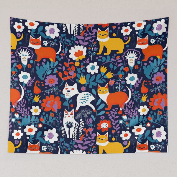 Item preview, Vibrant Cats Leaves and Flowers Floral Patterns designed and sold by Wonder Of Light.