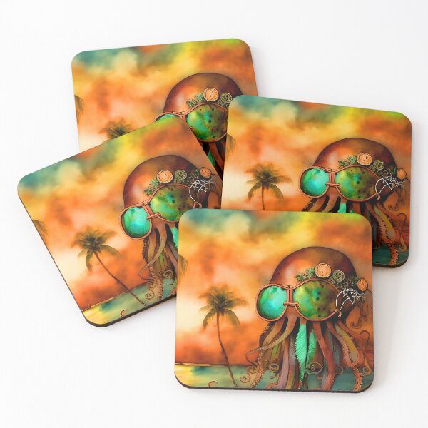 Item preview, Octopus Art Metal Look Brass and Copper Tones Steampunk Inspired Octopus AI Art 1 of 8 designed and sold by Beachy.