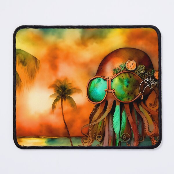 Item preview, Octopus Art Metal Look Brass and Copper Tones Steampunk Inspired Octopus AI Art 1 of 8 designed and sold by Beachy.