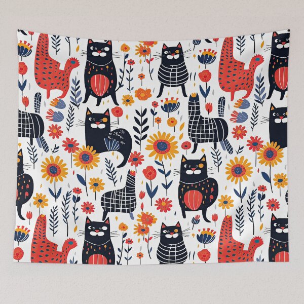 Item preview, Vibrant Cats Leaves and Flowers Floral Patterns designed and sold by Wonder Of Light.