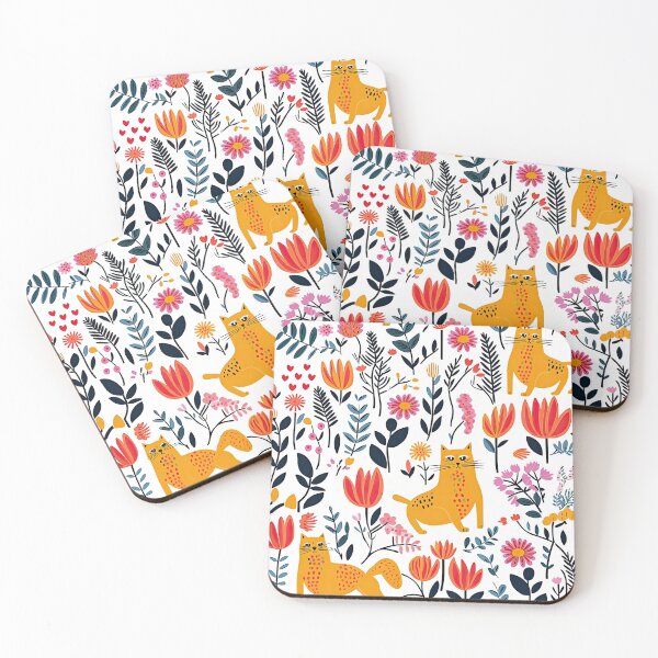 Item preview, Vibrant Cats Leaves and Flowers Floral Patterns designed and sold by Wonder Of Light.