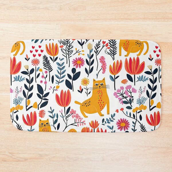 Item preview, Vibrant Cats Leaves and Flowers Floral Patterns designed and sold by Wonder Of Light.