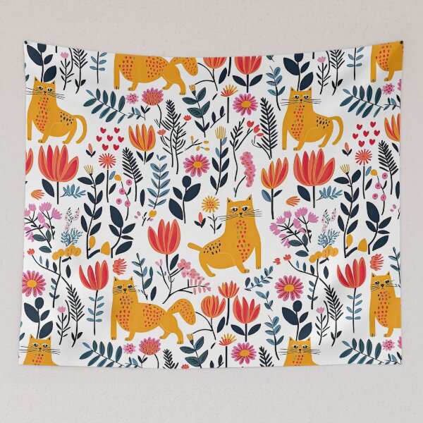 Item preview, Vibrant Cats Leaves and Flowers Floral Patterns designed and sold by Wonder Of Light.