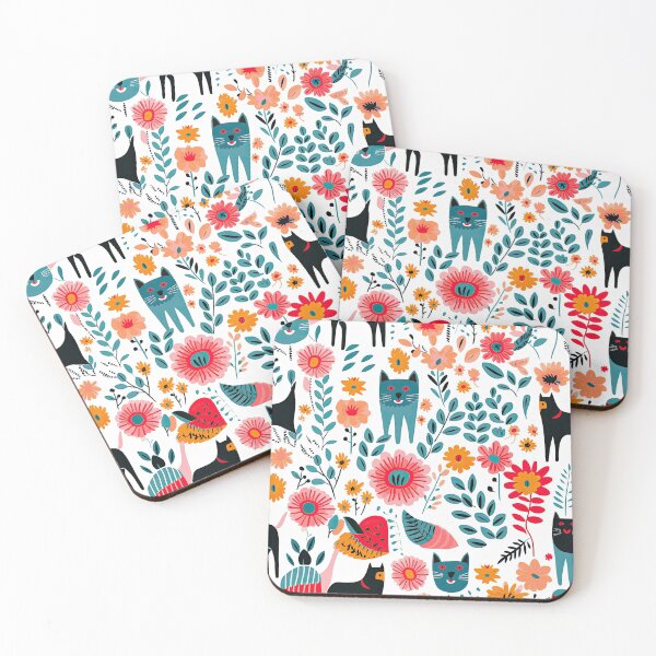 Item preview, Vibrant Cats Leaves and Flowers Floral Patterns designed and sold by Wonder Of Light.