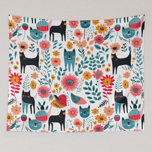 Item preview, Vibrant Cats Leaves and Flowers Floral Patterns designed and sold by Wonder Of Light.