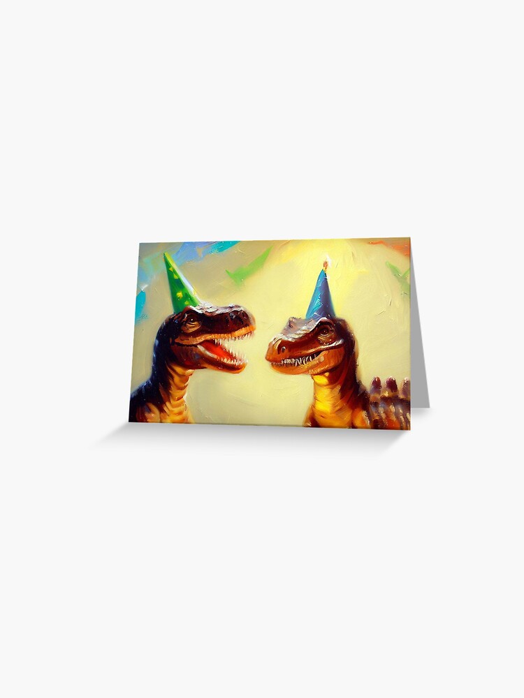 Thumbnail 1 of 2, Greeting Card, Dinosaur Party designed and sold by kartedrop.
