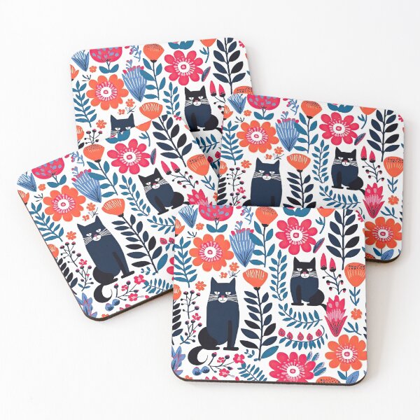 Item preview, Vibrant Cats Leaves and Flowers Floral Patterns designed and sold by Wonder Of Light.