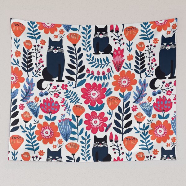Item preview, Vibrant Cats Leaves and Flowers Floral Patterns designed and sold by Wonder Of Light.