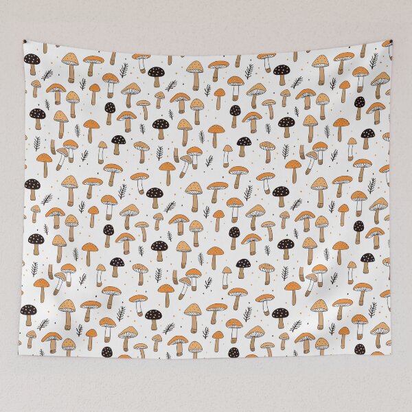 Item preview, Cute Mushroom Fungi Line drawing borderless pattern designed and sold by evanspatterns.