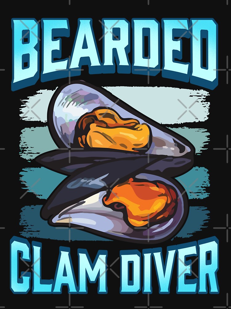 "Bearded Clam Diver Fishy Smell Adult Joke Hairy Novelty Art" Tshirt