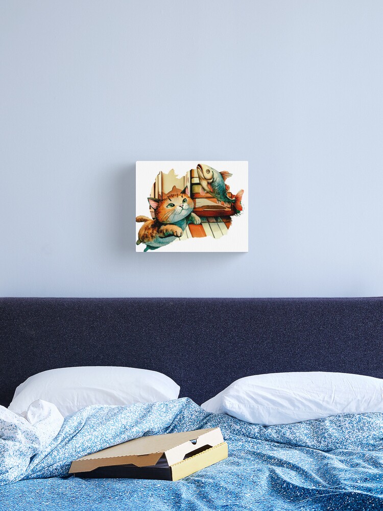 Cat Catching Fish Canvas Print for Sale by DenizDesignLab