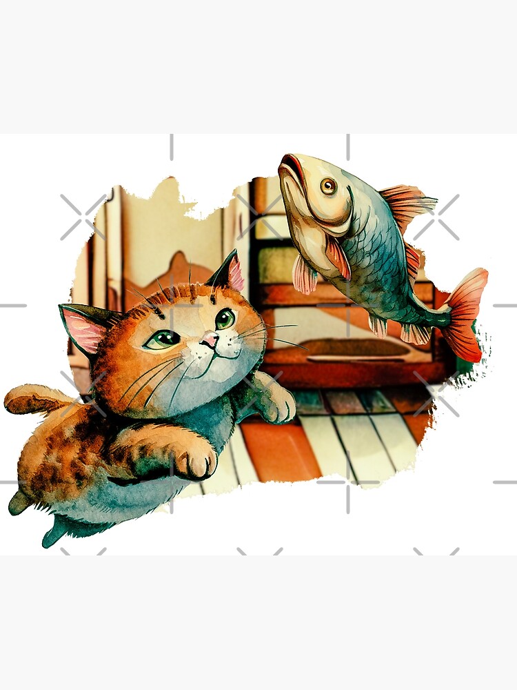 Cat Catching Fish Poster for Sale by DenizDesignLab