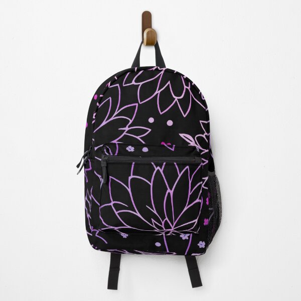 Item preview, #P709: White And Pink Floral Outline On Black Flower Power Pattern designed and sold by FarStarL33.