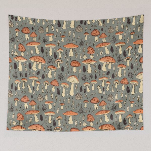 Item preview, Cute Mushroom Forrest Fungi Line drawing borderless pattern designed and sold by evanspatterns.