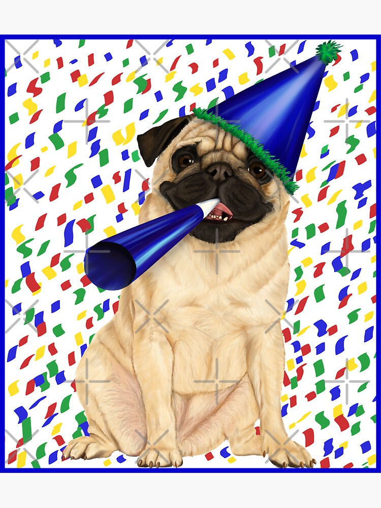 Celebration pug - dog in a party hat Magnet for Sale by Mehu
