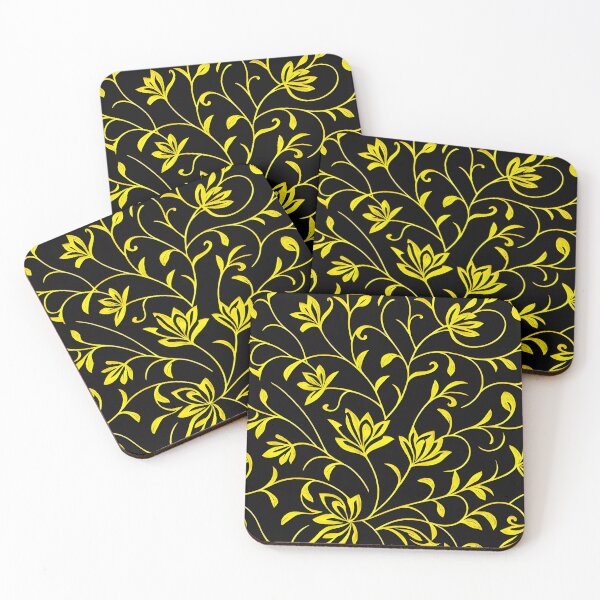 Item preview, #P715: Yellow Floral Outline On Black Flower Power Pattern designed and sold by FarStarL33.