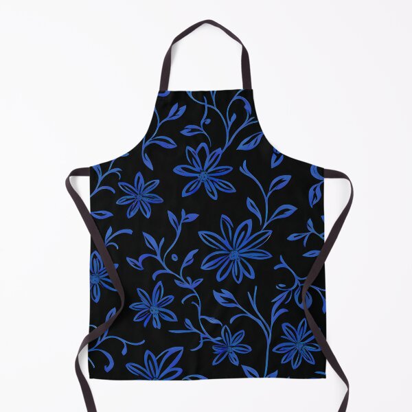 Item preview, #P716: Blue Floral Outline On Black Flower Power Pattern designed and sold by FarStarL33.