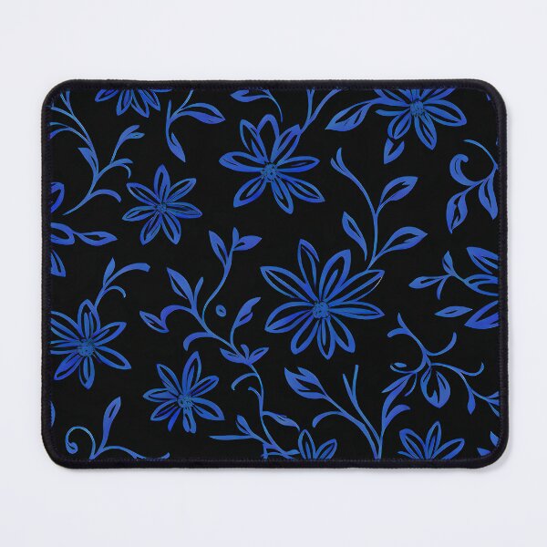 Item preview, #P716: Blue Floral Outline On Black Flower Power Pattern designed and sold by FarStarL33.