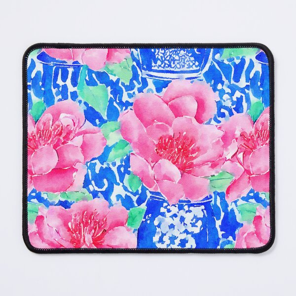Item preview, Chinoiserie and peonies on blue background watercolor designed and sold by SophieClimaArt.
