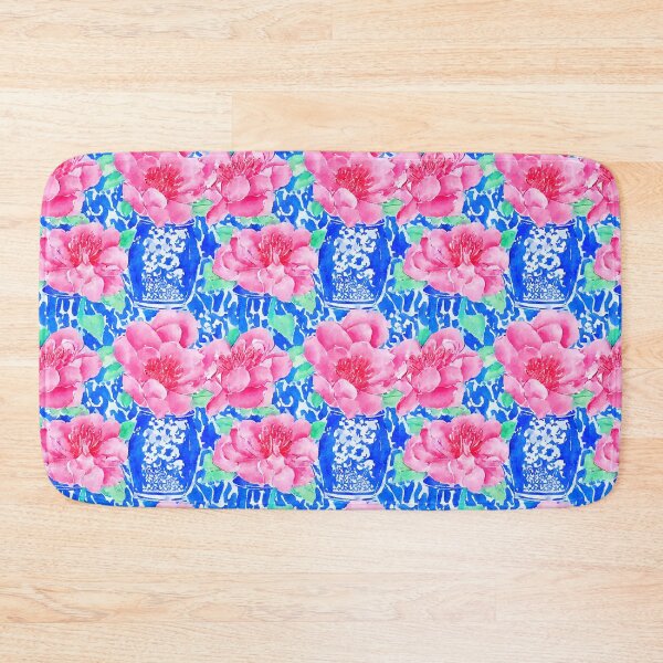 Item preview,  Chinoiserie and peonies on blue background watercolor designed and sold by SophieClimaArt.