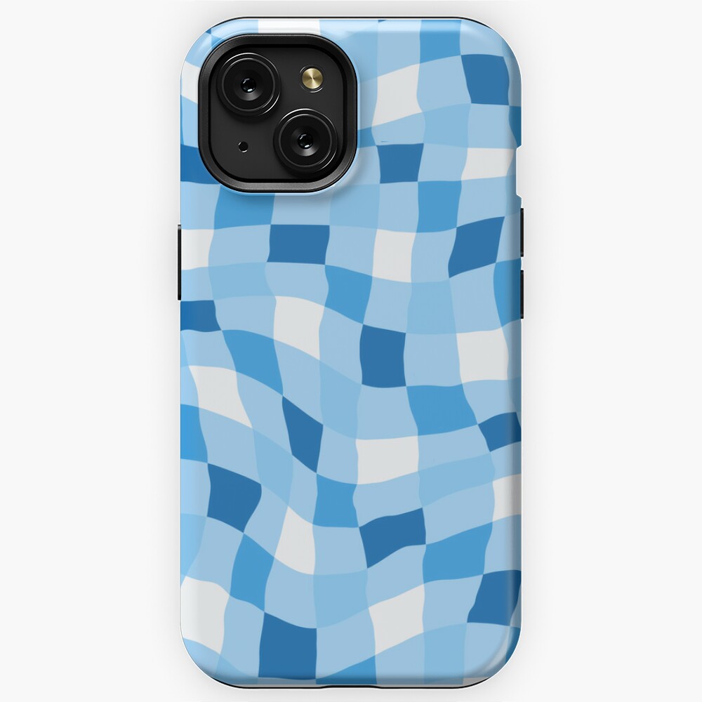 Light Blue Wavy Checkered Phone Case Retro iPhone 14 Case 