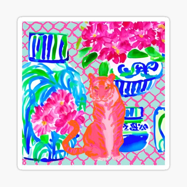 Item preview, Tiger and chinoiserie jars watercolor and markers designed and sold by SophieClimaArt.