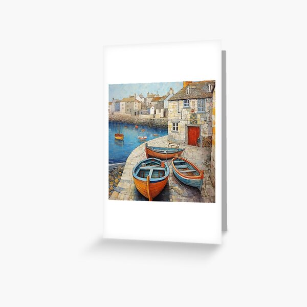 Rowing Boats at Mousehole Harbour, Cornwall Greeting Card
