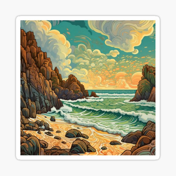Waves Over the Beach at Porthcurno, Cornwall Sticker