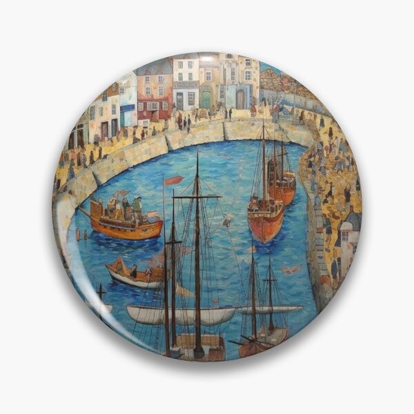 Item preview, Falmouth Town and Harbour, Cornwall Folk Art designed and sold by EpicFoxArt.